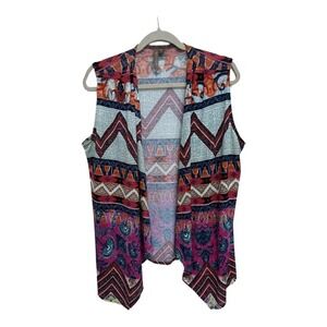 Briana & Em Aztec Boho Open Front Vest Bohemian Size XL Layering Festival